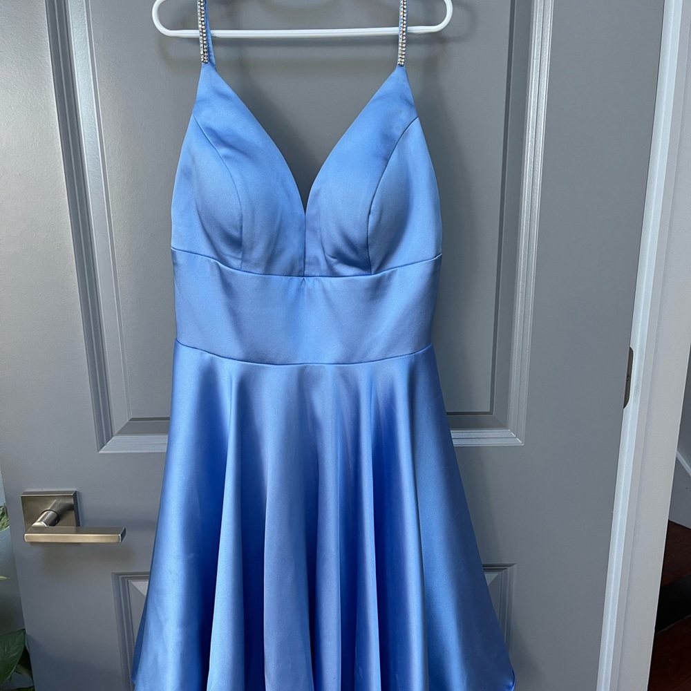 Beautiful Jovani dress.  Periwinkle blue with rhinestone straps